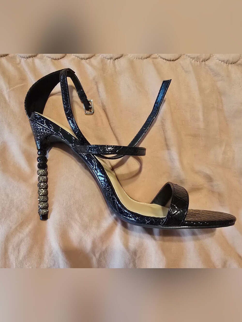 Fashion Nova Strappy Heel Patent Leather Croc-Texture High Heel Sandals SZ9